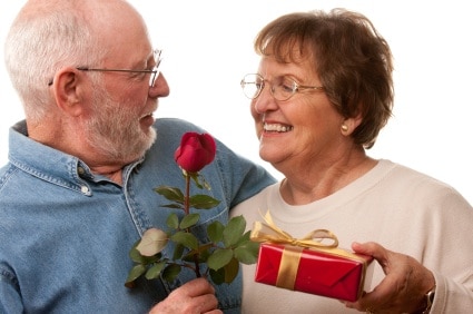 Senior woman received a rose on Valentine's Day